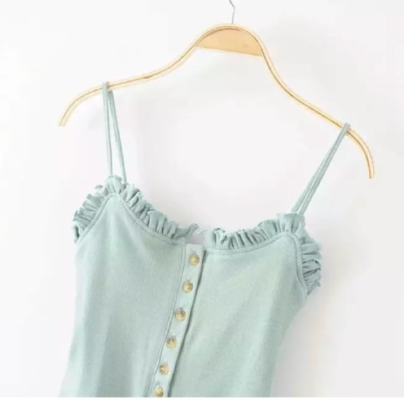 The Cutest Mint Ribbed Button Ruffled Bodysuit - Picture 2 of 3